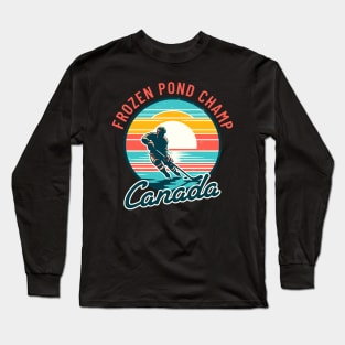 Vintage Canadian Hockey Player Sunset Tee - Pond Champion Long Sleeve T-Shirt